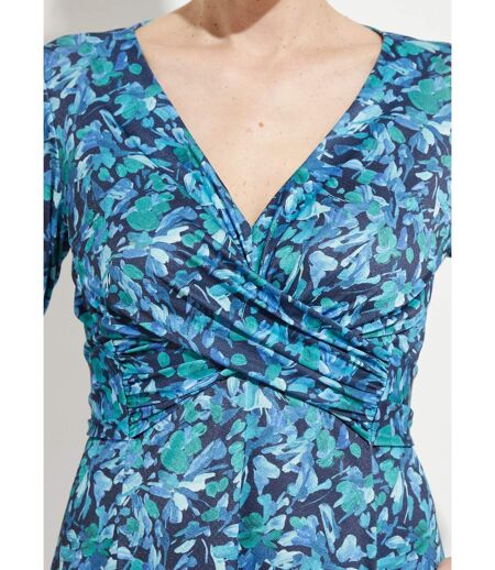 Robe courte cache-coeur maille fleurie