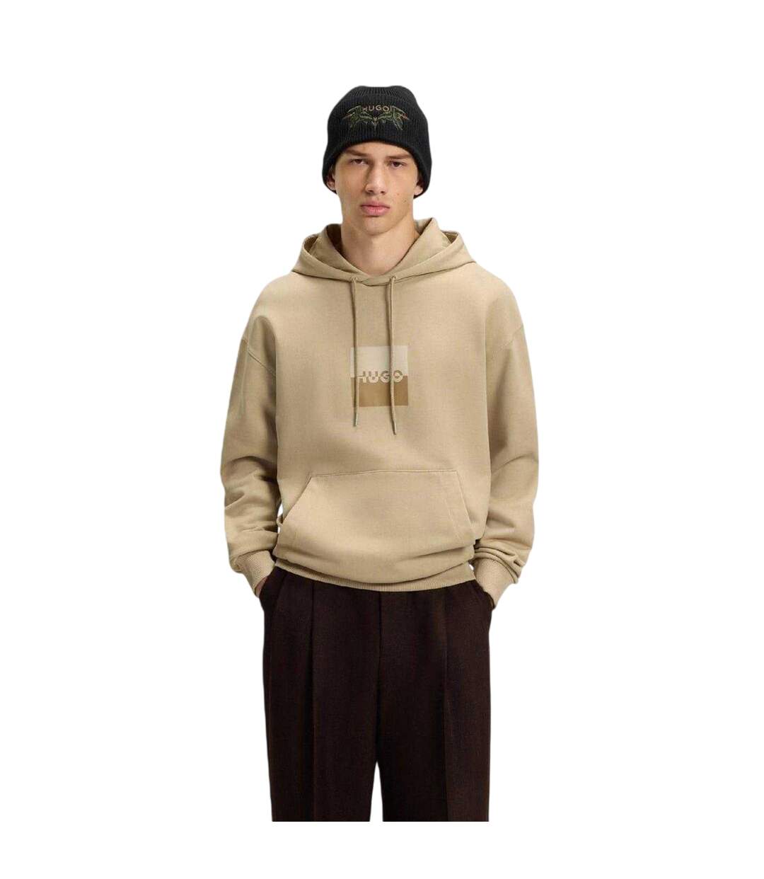 Mens Hooded Regular Drop Sleeve Hoodie Medium Beige Hugo-3