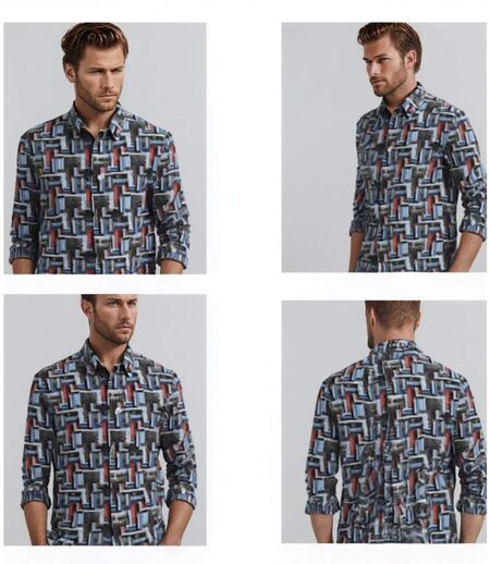 Chemise à  manches longues homme en stretch motifs digital - Slim Fit