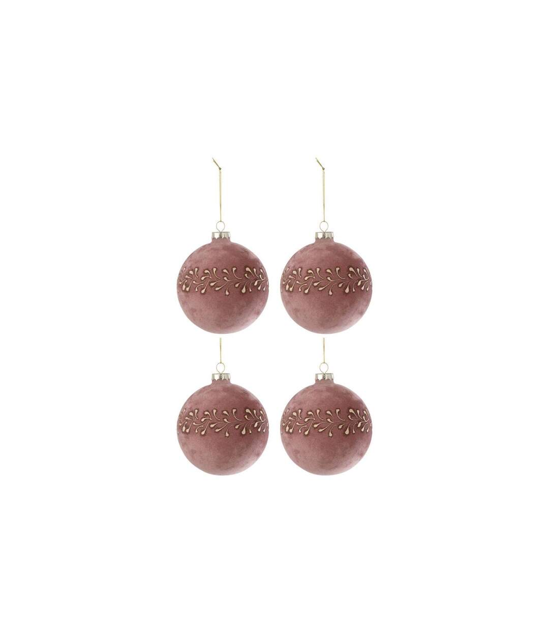 Lot de 4 Boules de Noël Velours Ely 10cm Rose-1