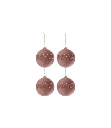 Lot de 4 Boules de Noël Velours Ely 10cm Rose