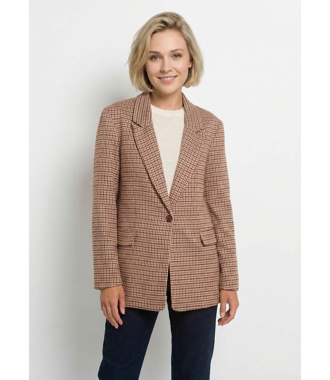 Veste à carreaux 1 bouton style blazer-1