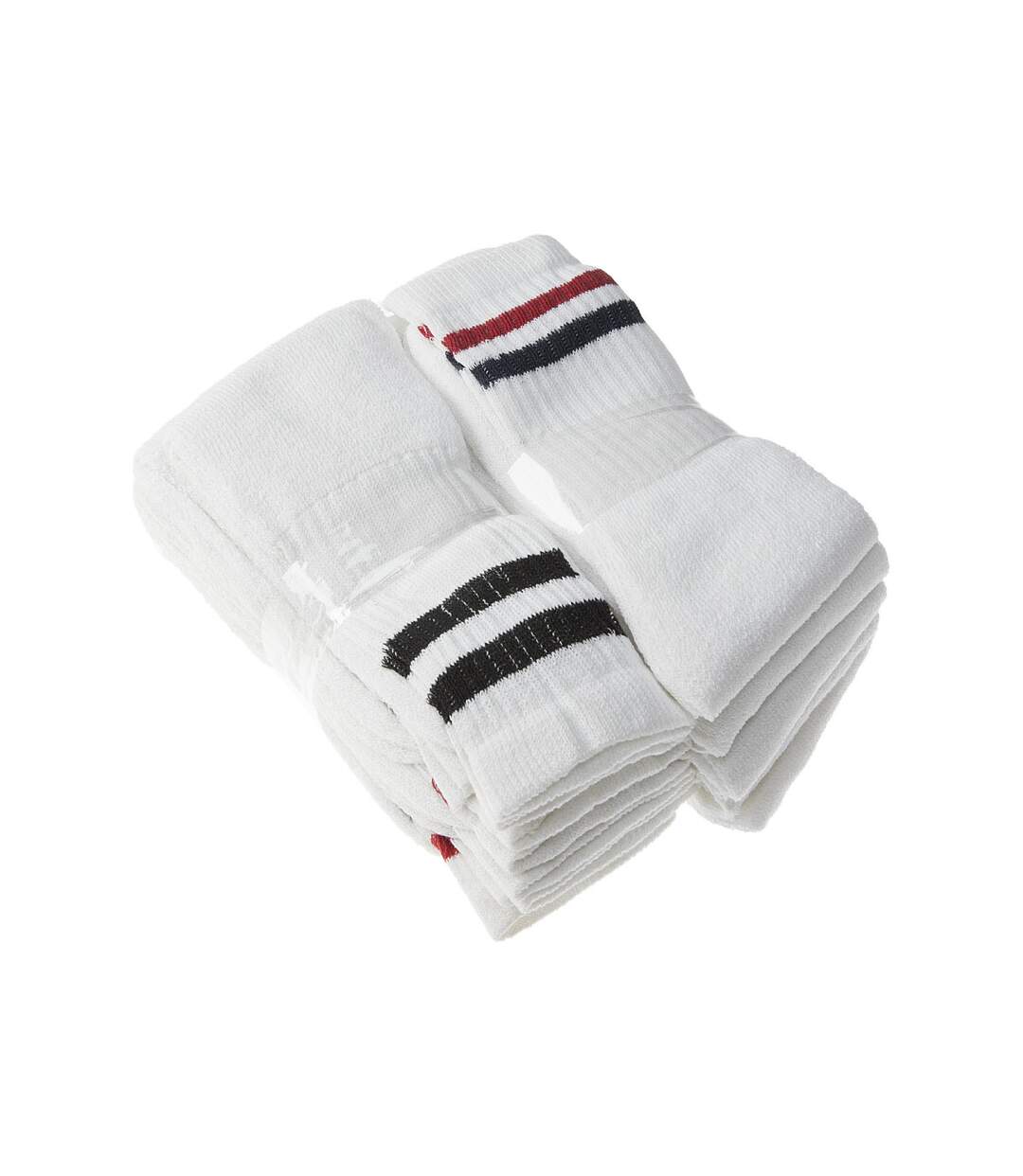 Chaussette Niveau mollet - Lot de 10 - Semelle bouclette - Rayures - Multisport - Epaisse - Coton - Blanc