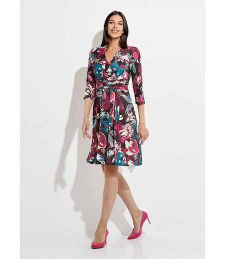 Robe cache-coeur courte évasée imprimé fleurs