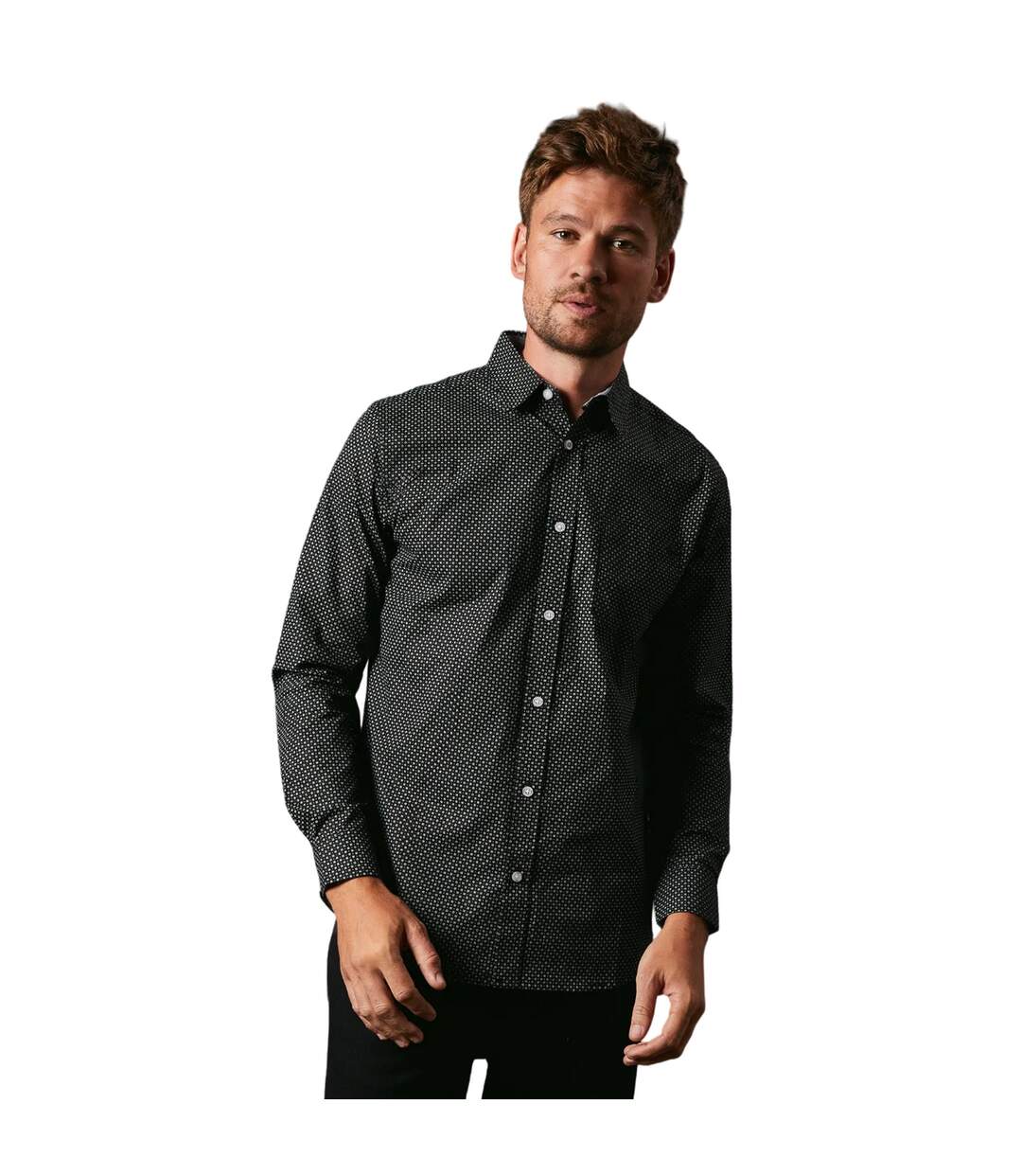 Mens micro floral long-sleeved shirt black Maine