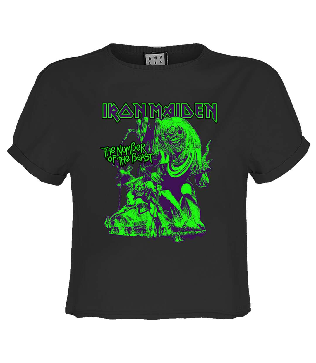 Womens/ladies Neon Beast Iron Maiden Crop Top Charcoal Amplified-1