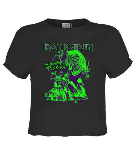 Womens/ladies Neon Beast Iron Maiden Crop Top Charcoal Amplified
