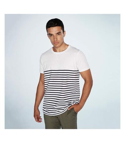 T-shirt Breton Adulte Blanc Bleu Marine Front Row