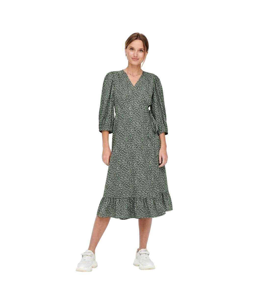 Robe Portefeuille Manches Bouffantes Motif/style Abstrait Olivia Femme Vert De Gris Only-1