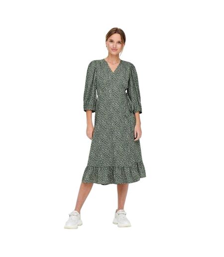 Robe Portefeuille Manches Bouffantes Motif/style Abstrait Olivia Femme Vert De Gris Only