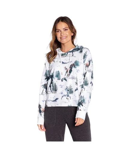 Womens/ladies Scenic Relaxed Fit Drawstring Hoodie Off White PJ Salvage