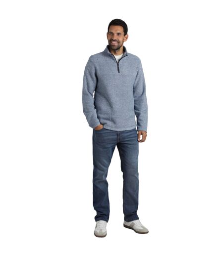 Mens Laramie Snow Marl Quarter Zip Fleece Mid Blue Weird Fish