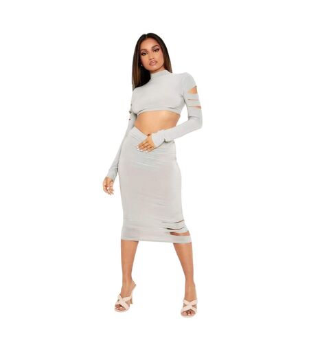 Jupe Mi-longue Femme Vert De Gris Clair Missy Empire