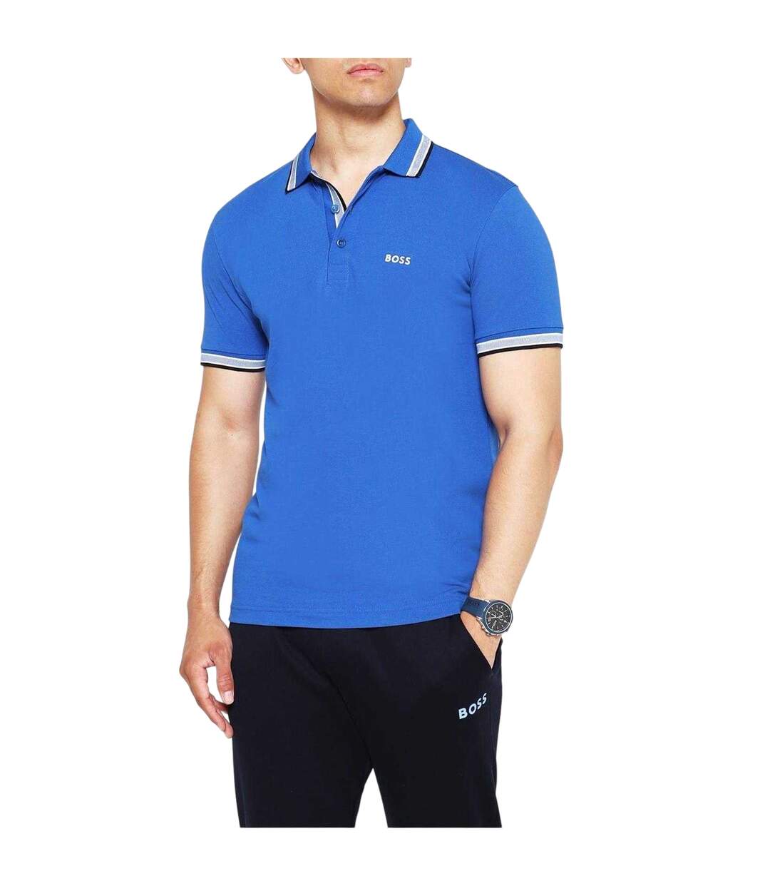 Mens Paddy Contrast Tipped Polo Shirt Blue Boss-3