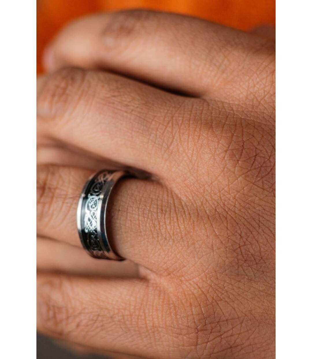 Tungsten Dragon Unisex Pattern Steel Thick cuff silver band ring-1