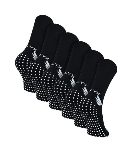 6 Pack Mens Bamboo Crew Grip Socks | Reinforced Heel & Toe Soft Non Slip Socks