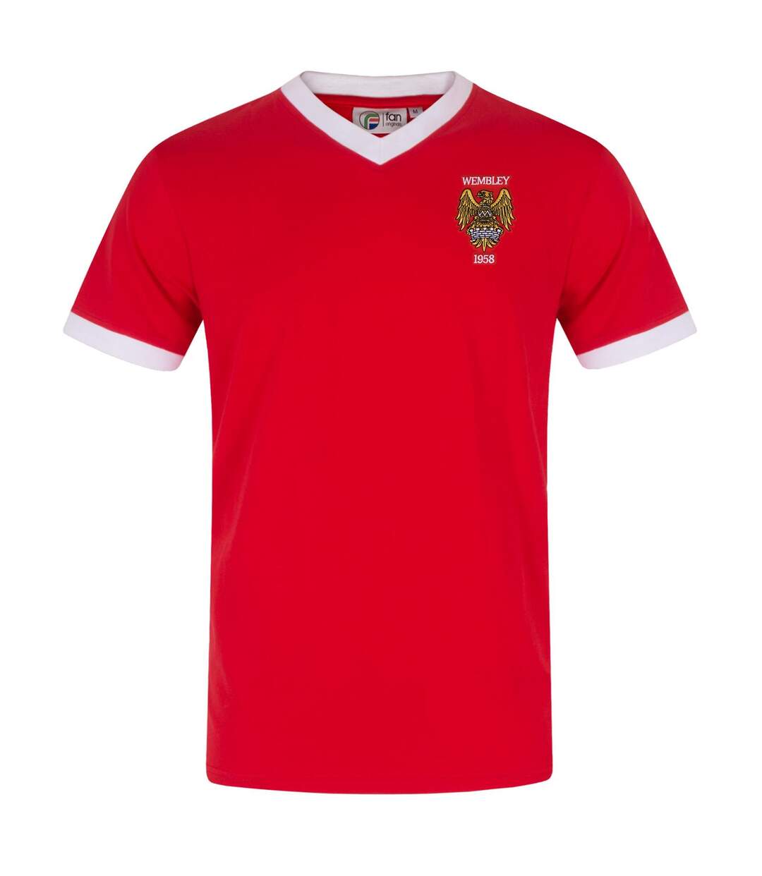 Mens United Wembley 1958 Crest Polyester V Neck T-shirt Red Fan Originals-2