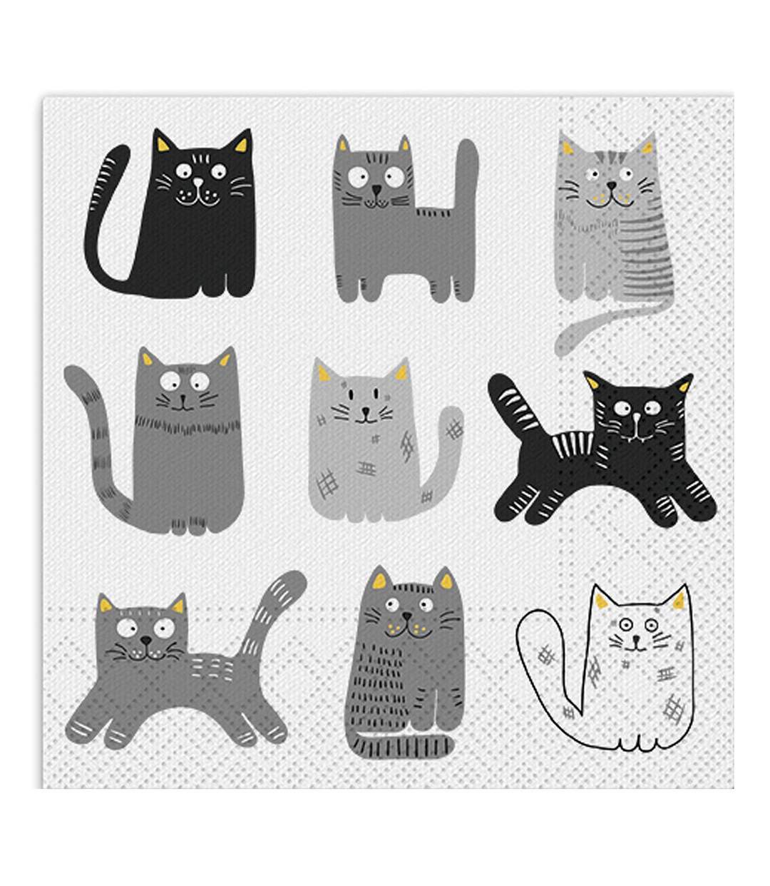 Lot de 20 Serviettes en Papier Chats 33x33cm Gris-1