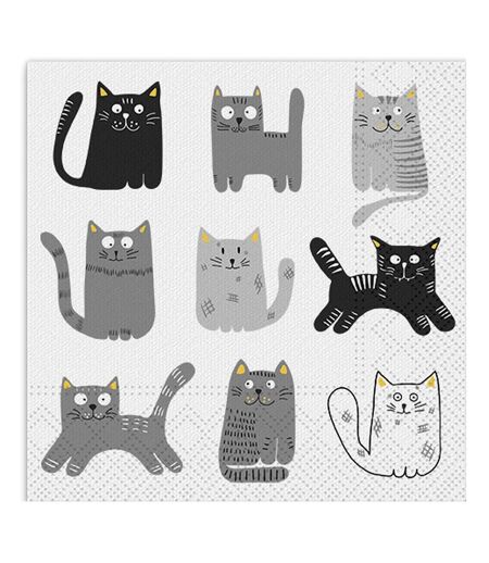 Lot de 20 Serviettes en Papier Chats 33x33cm Gris