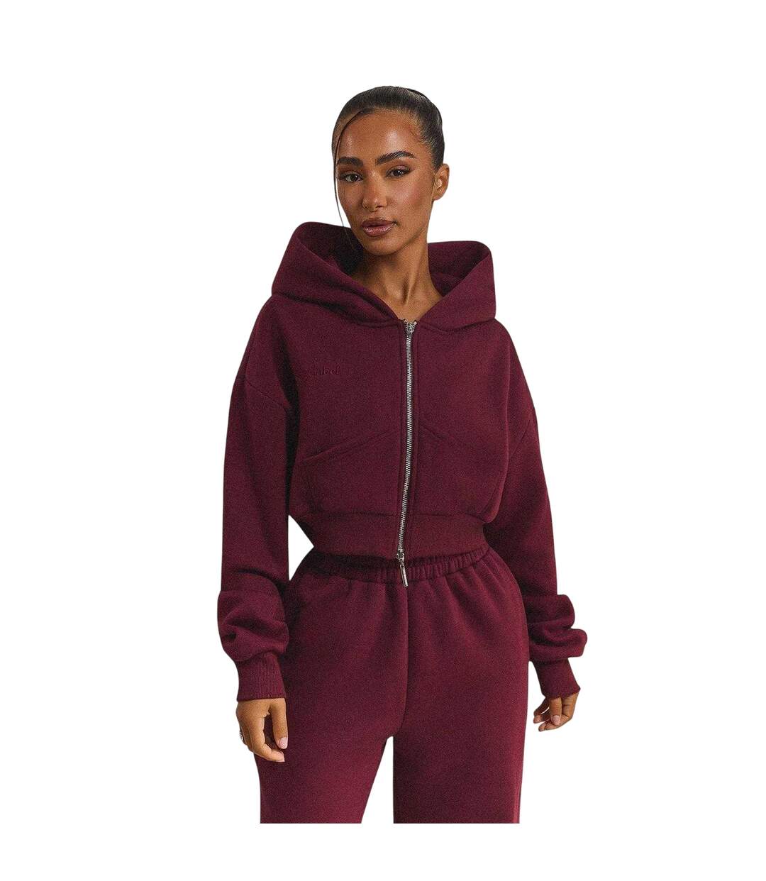 Womens/ladies Classics Cropped Full Zip Hoodie Wine Mars The Label-4