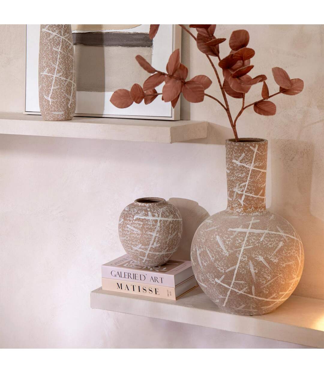 Vase Globe en Grès Dune 52cm Beige & Blanc-4