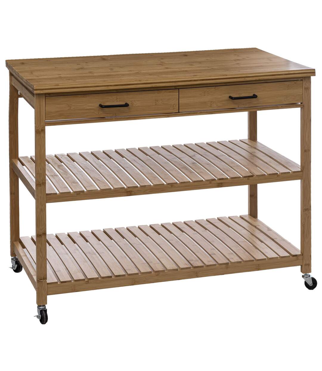 Ilot 2 tiroirs 2 niveaux en bois LINHA - Beige-1