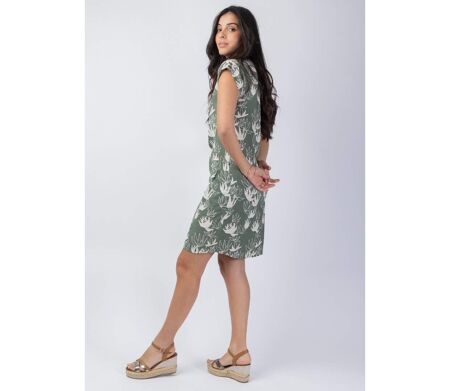 Robe courte en coton kaki  ERIKA imprimé fleur de lotus Coton Du Monde