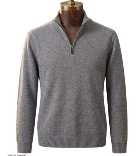CHALLENGER PUL2005A — Pull camionneur col montant zippé gris : chaleur haute densité et style raffiné