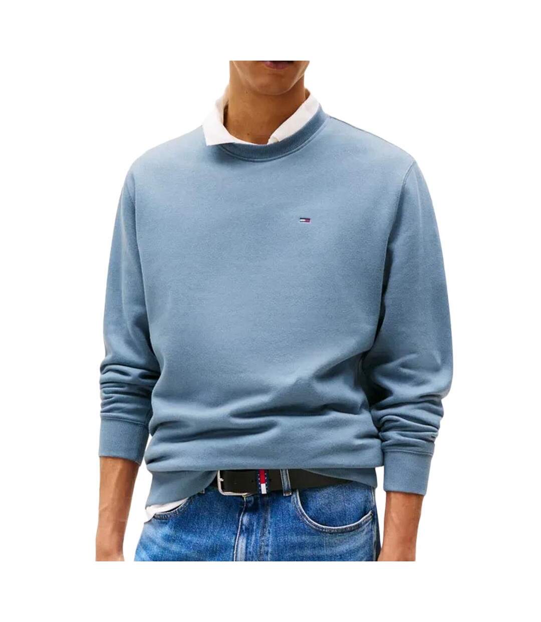 Sweat bleu homme tommy jeans flag crew - l-1
