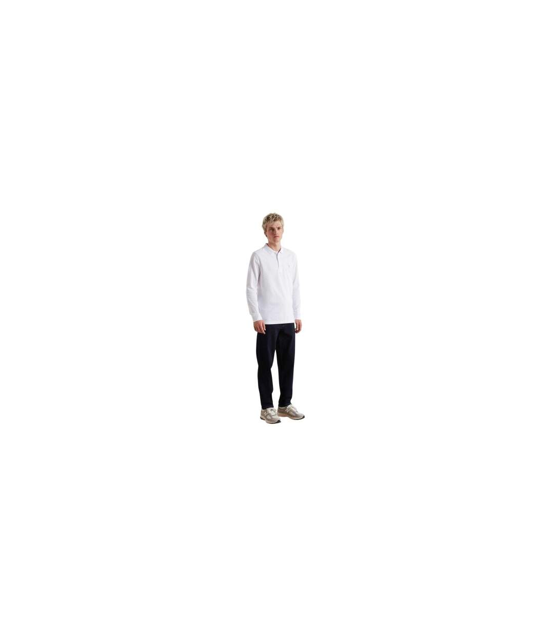 Mens Cotton Blend Long-sleeved Polo Shirt White Farah-1