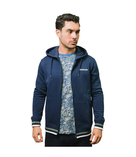 Mens Ss25 Full Zip Hoodie Navy Khaki Lambretta