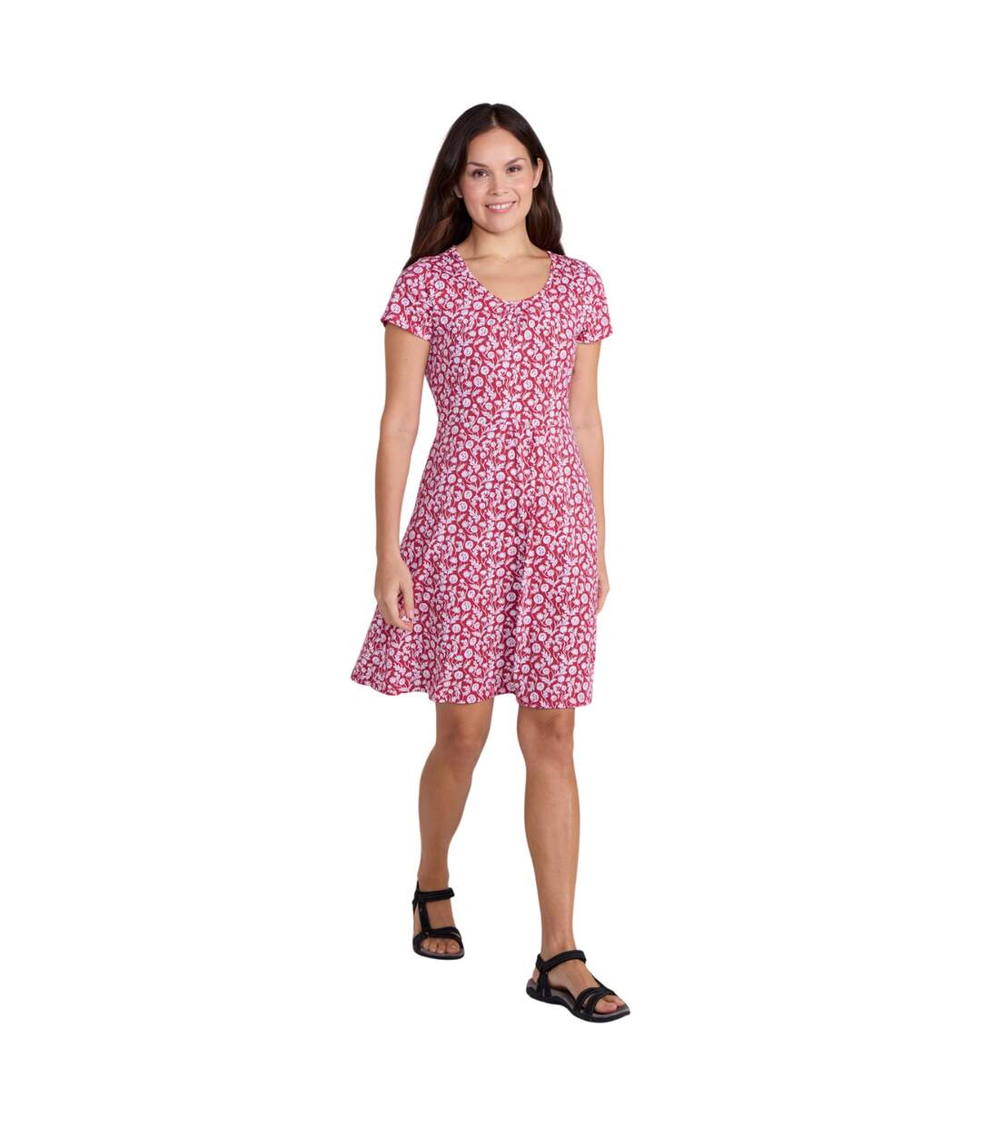 Womens/ladies Essentials Lora Stripe V Neck Skater Dress Dark Burgundy Mountain Warehouse-4