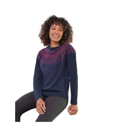 Womens/ladies Autumn Sprig Yoke Detail Autumn Jumper Navy Pink WoolOvers
