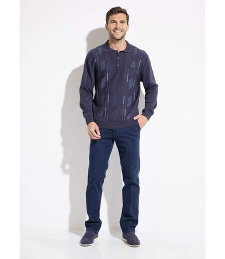 Pull col polo boutonné jacquard manches longues laine