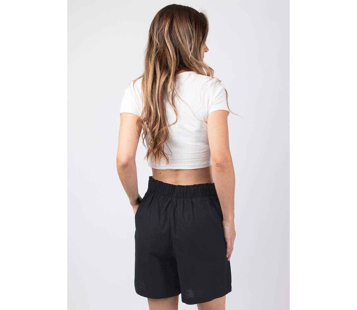 Short femme en coton mélangé FAUSTINE uni noir Coton Du Monde-4