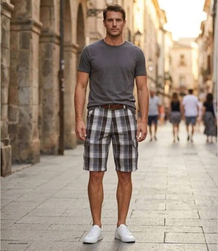 Bermuda homme WINCHESTER ILLOWA2 gris et chocolat : le short à carreaux en coton tout confort