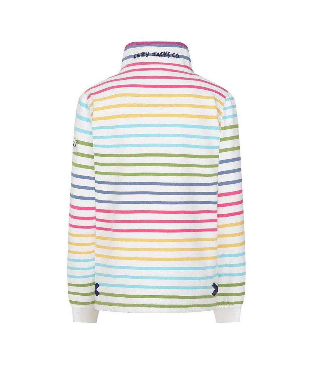 Womens/ladies Colour Block Stripe Button Neck Sweatshirt Rainbow Lazy Jacks-2