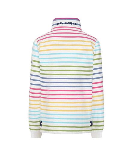 Womens/ladies Colour Block Stripe Button Neck Sweatshirt Rainbow Lazy Jacks