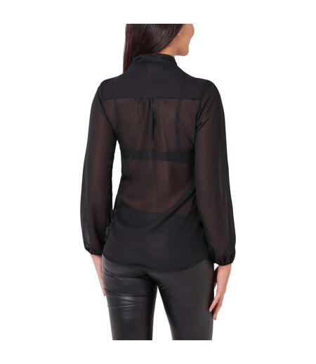 Womens/ladies Long Pussy Bow Chiffon Blouse Black Krisp