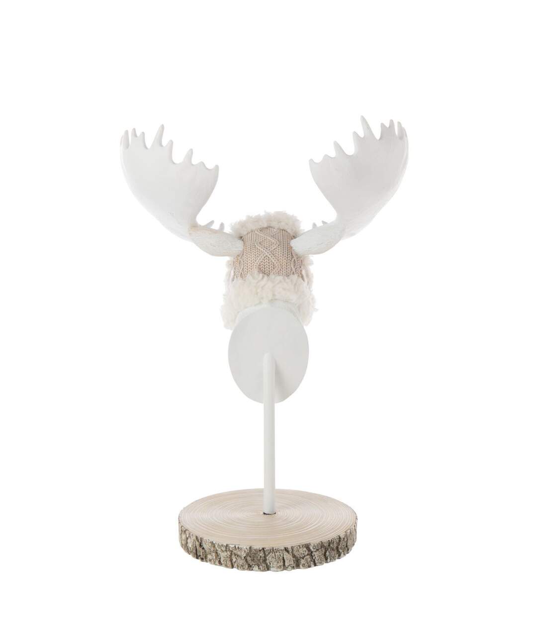 Tête d'Élan sur Socle Imitation Fourrure 49cm Écru-3