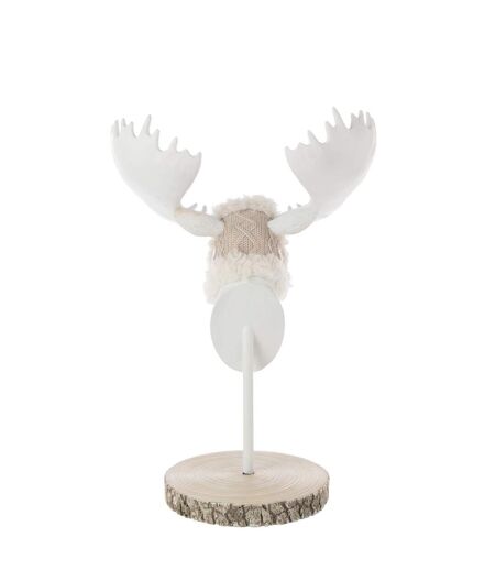 Tête d'Élan sur Socle Imitation Fourrure 49cm Écru