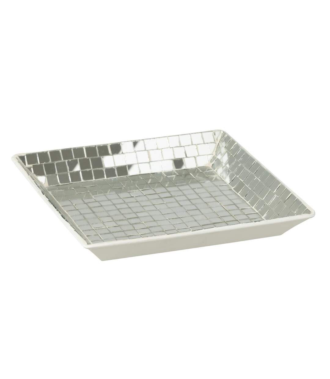 Plateau Mosaïque en Verre Disco 20cm Argent-1