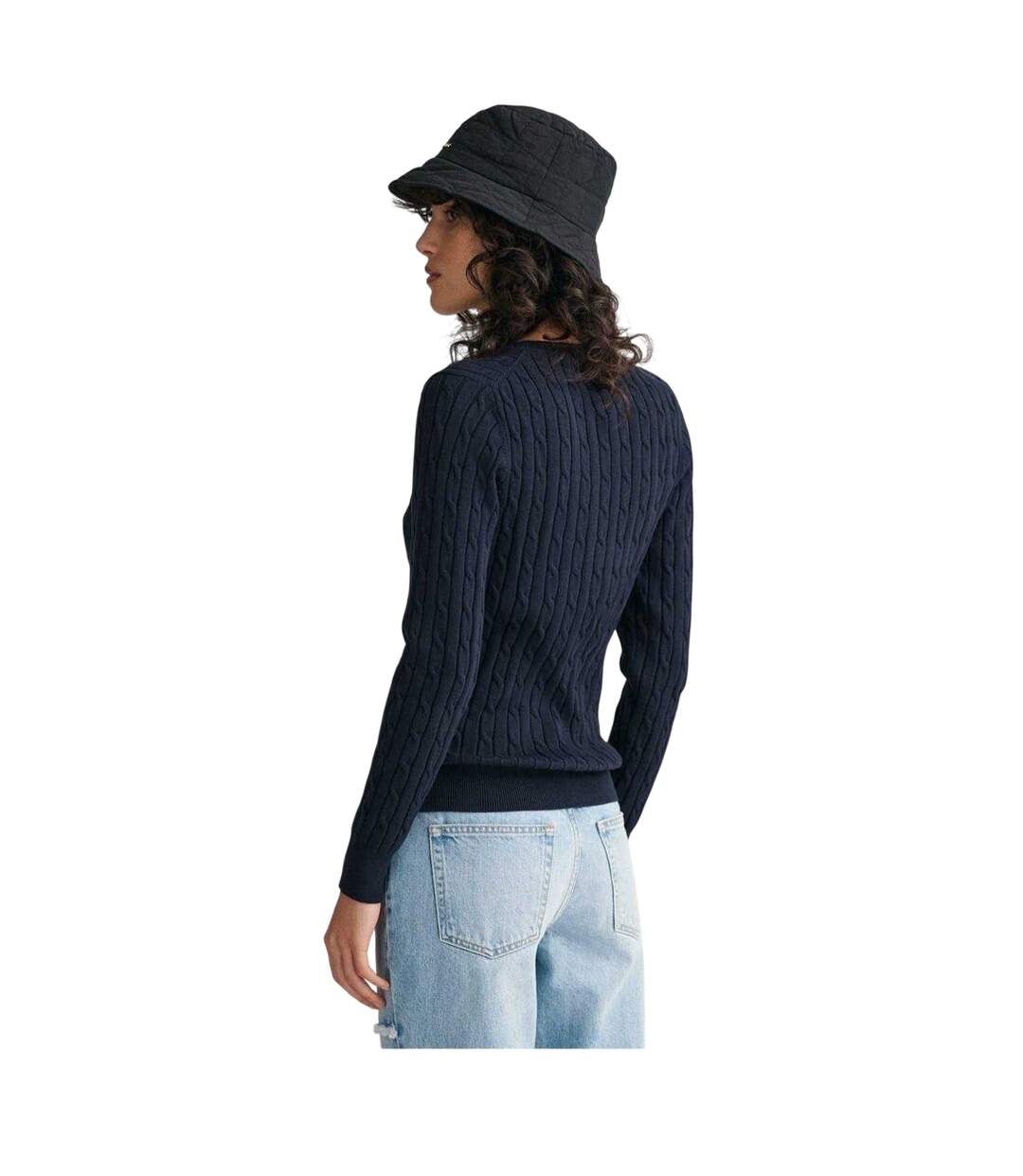 Womens/ladies Cable Knit Cotton Crew Neck Pullover Evening Blue Gant-2