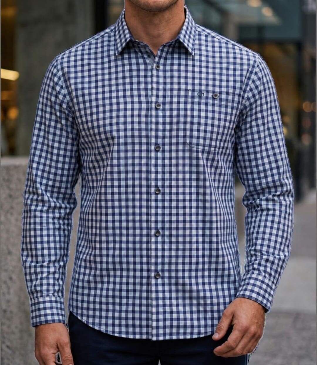 CHALLENGER TRATTORIA1 — Chemise à carreaux manches longues bleu à carreaux : confort et élégance en popeline de coton-1