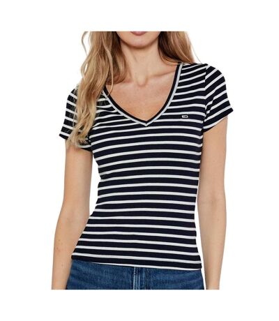 T-shirt marine/blanche femme tommy hilfiger essential - l