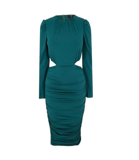Womens/ladies Cut Out Zipped Long-sleeved Midi Dress Green AX Paris