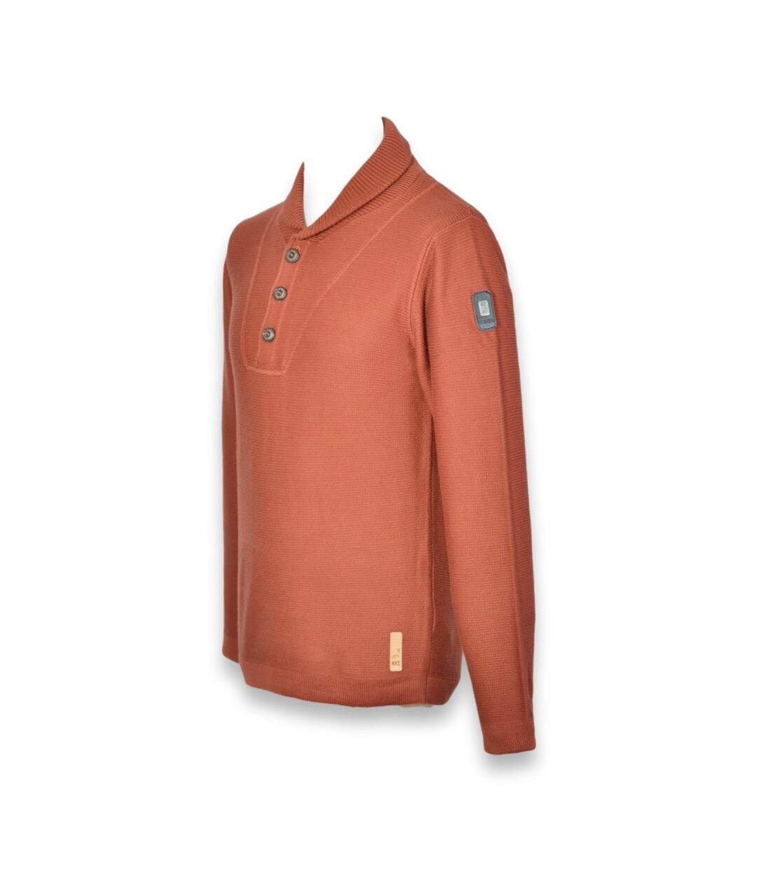 Pull homme manches longues col tunisien de couleur orange-4