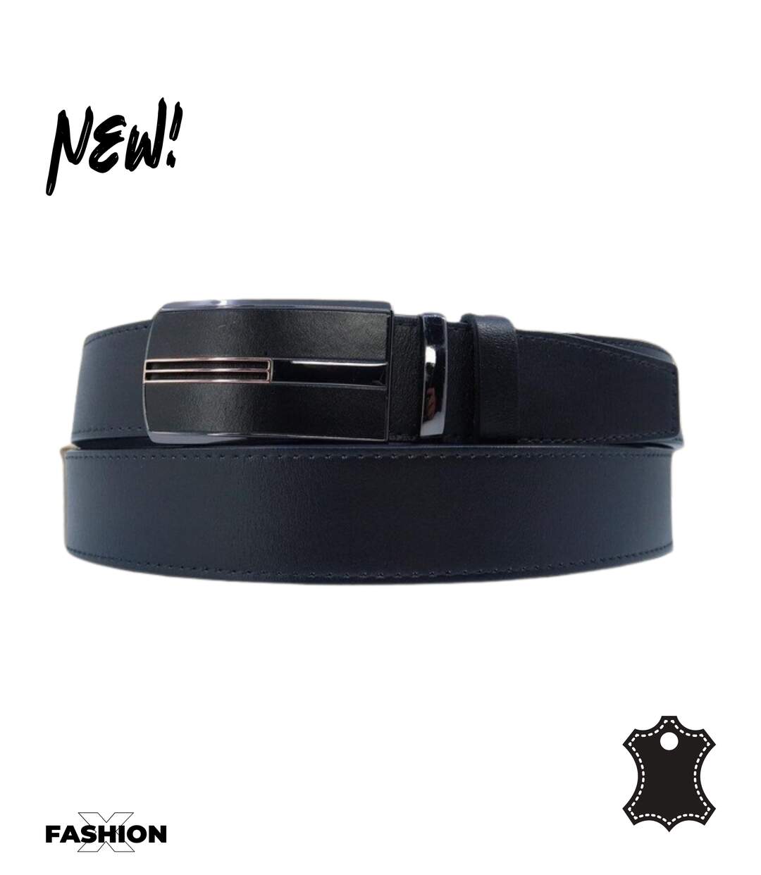 Ceinture en cuir homme cuir  vachette de couleur noir - Sangle réglable-1