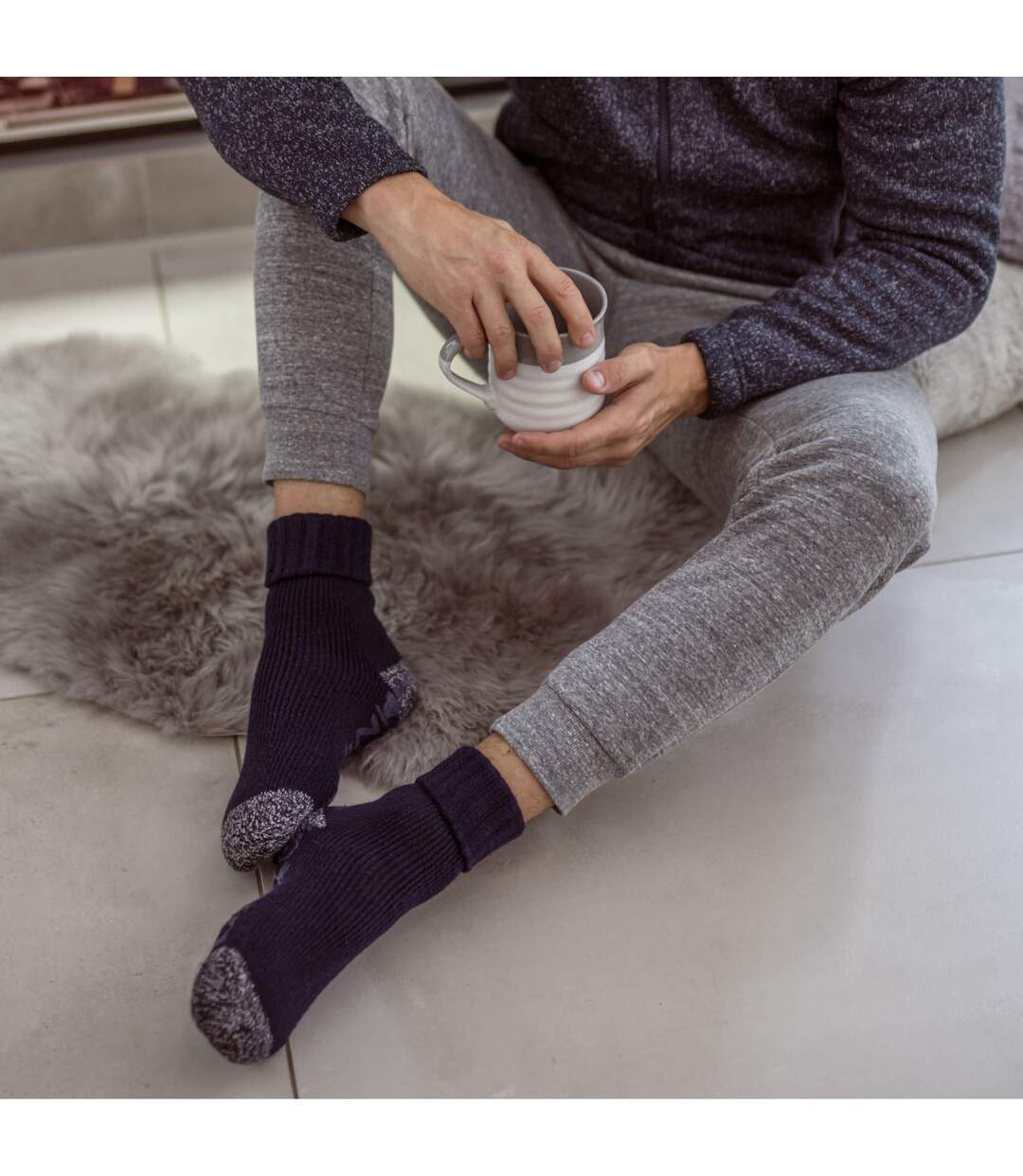Men's Warm Fleece-Lined Non-Slip Lounge Bed Socks with Grippers-3