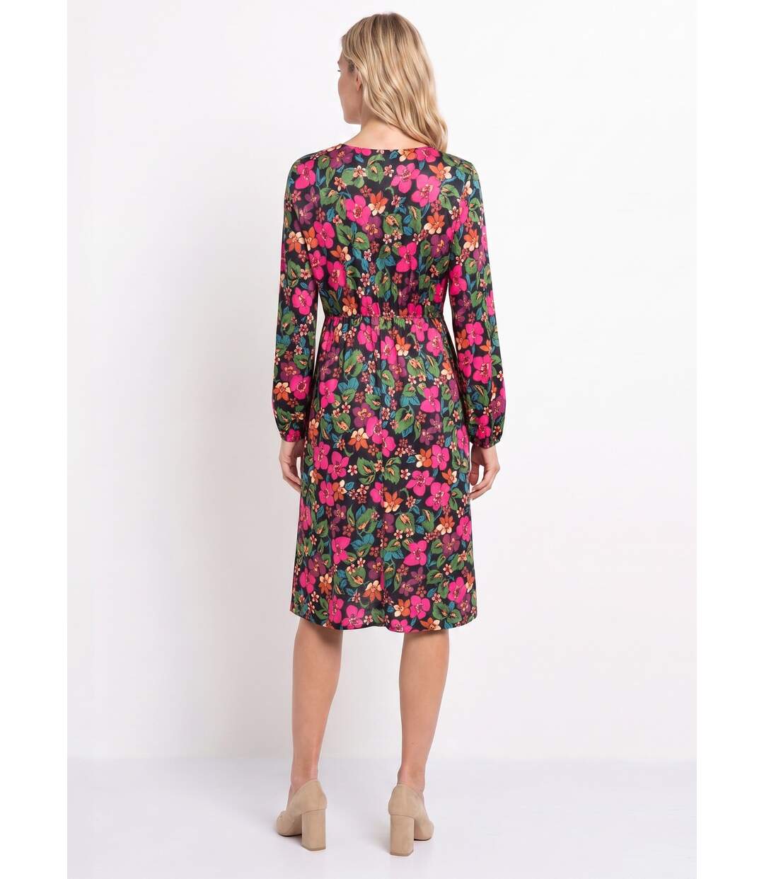 Robe cache-coeur courte évasée fleurie-2